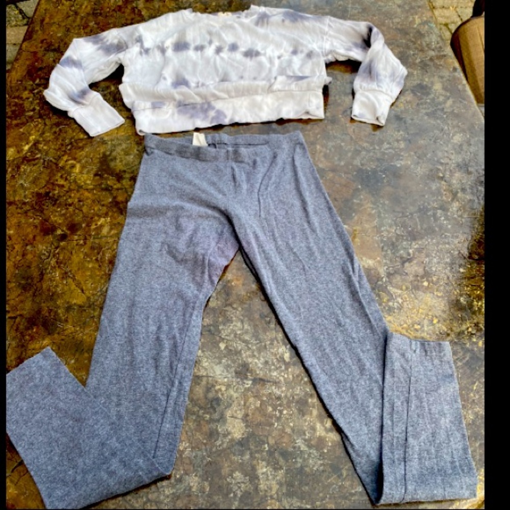 EUC Girls M Outfit Matching Set Grey leggings Tye Dye sweatshirt pullover top